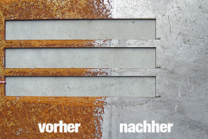 Vorher und nachher Fotos von verrosteten Bauteil